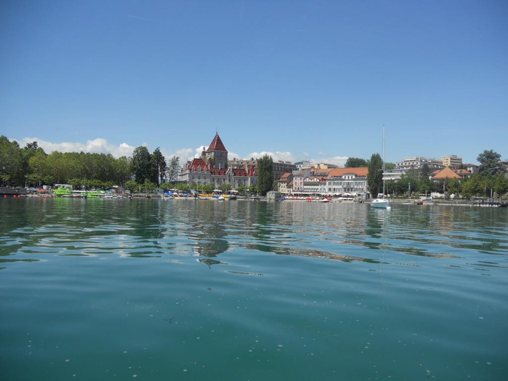 View of the Chateau d Ouchy from a paddle boat